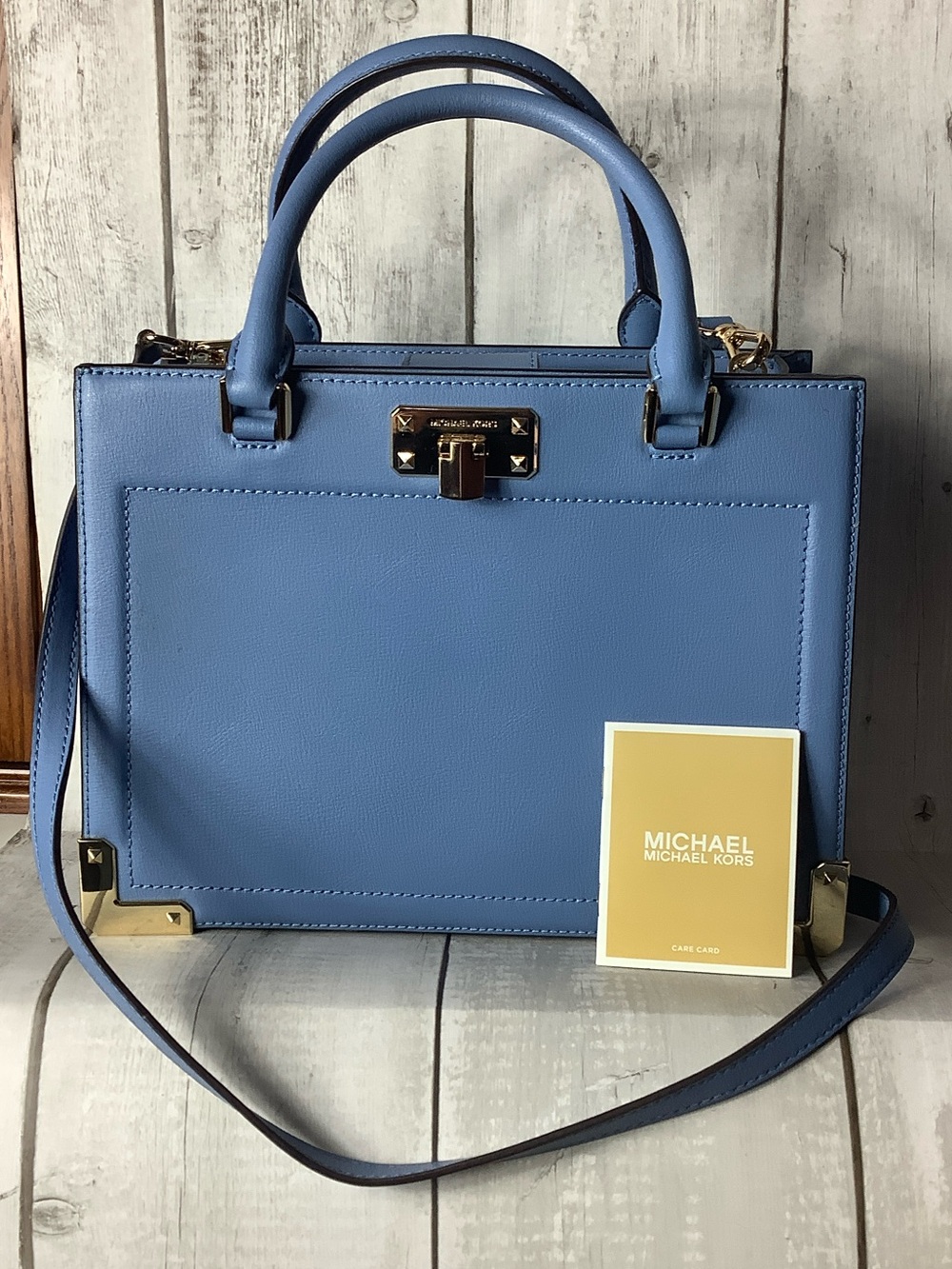 Michael Kors Powder Blue Leather Satchel with Gold Hardware